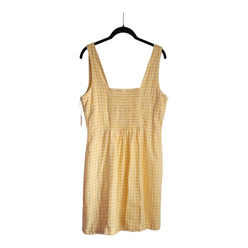 NWT Old Navy Dress M Yellow Gingham Linen Blend Smocked Mini Pull-on Sleeveless - Picture 2 of 9